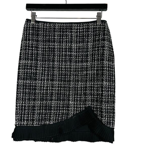 NEW! WHBM Tweed Offset Skirt Black Ruffle Pencil Straight - 0 - Picture 1 of 3